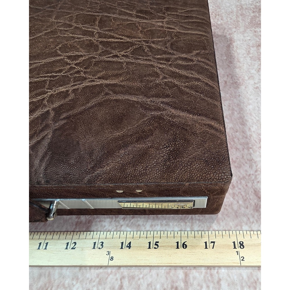 Vintage Elephant Embossed Leather Attache Briefcase Combination Lock Brown Case - Picture 12 of 14